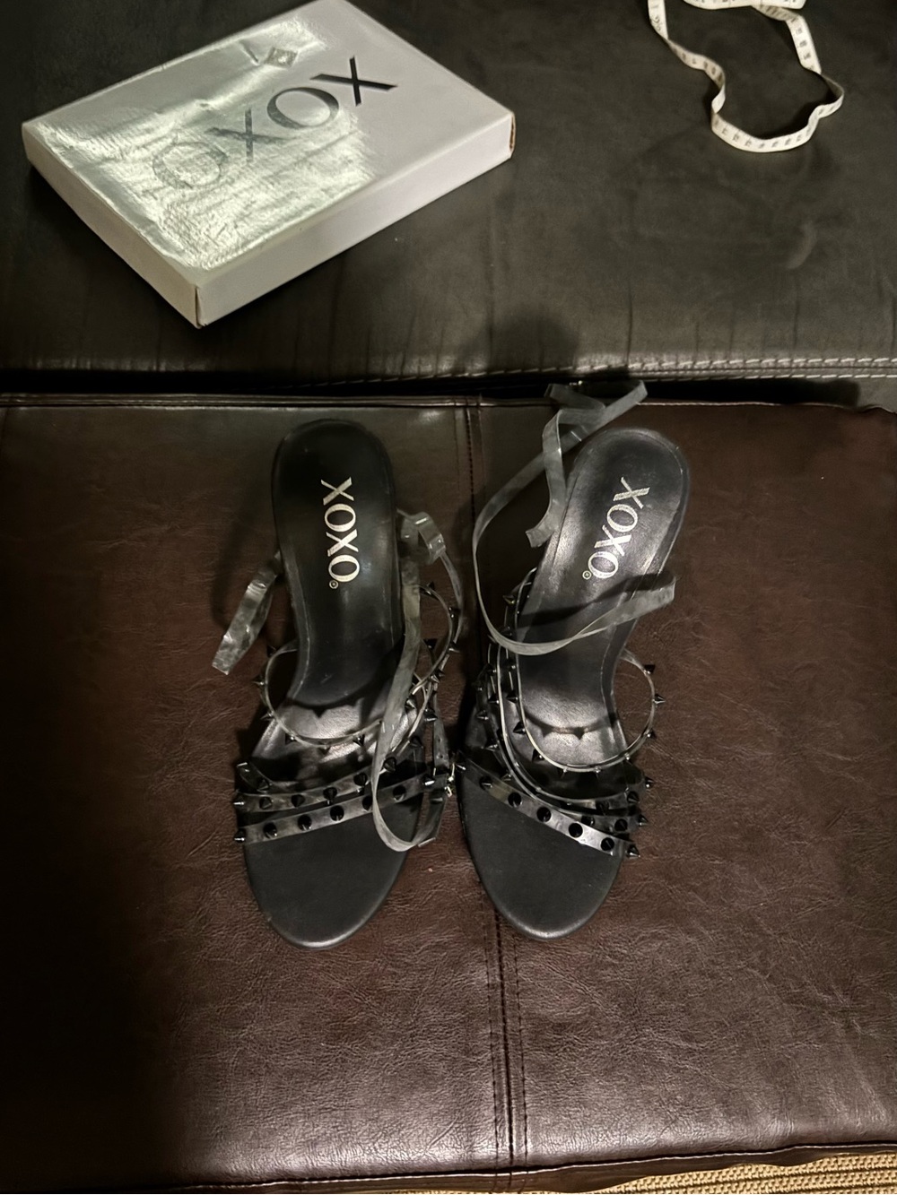 XOXO Black Studded Lace-Up Heeled Sandals